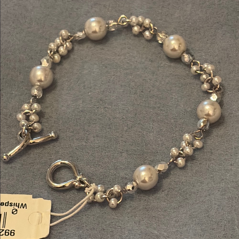 Vintage Marvella Silver-Tone Faux Pearl Bracelet With Faceted Ab Crystals